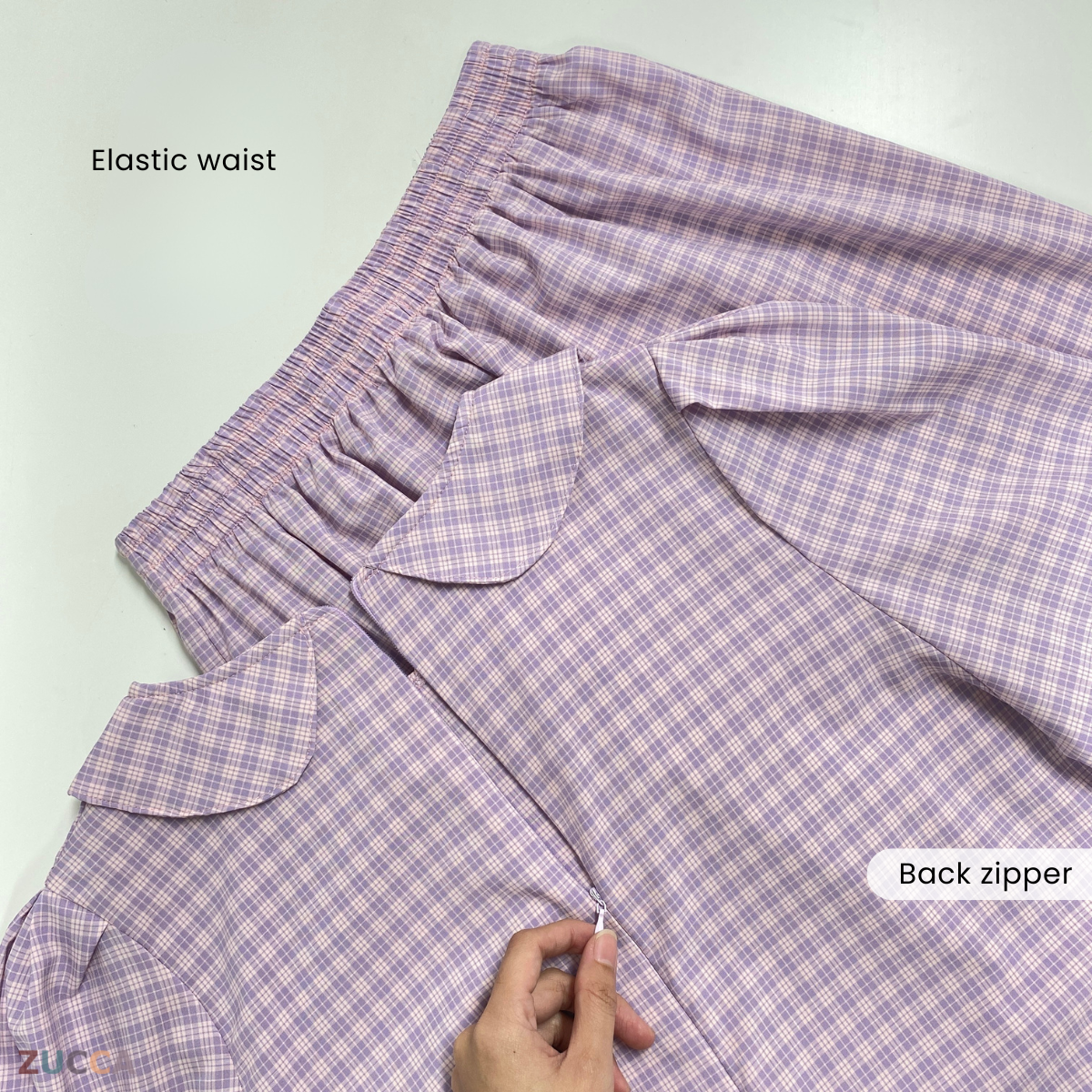 ZUCCA MARGARITA MODEST PLAID TWO-PIECE SET BLOUSE AND SKIRT - DMSET006