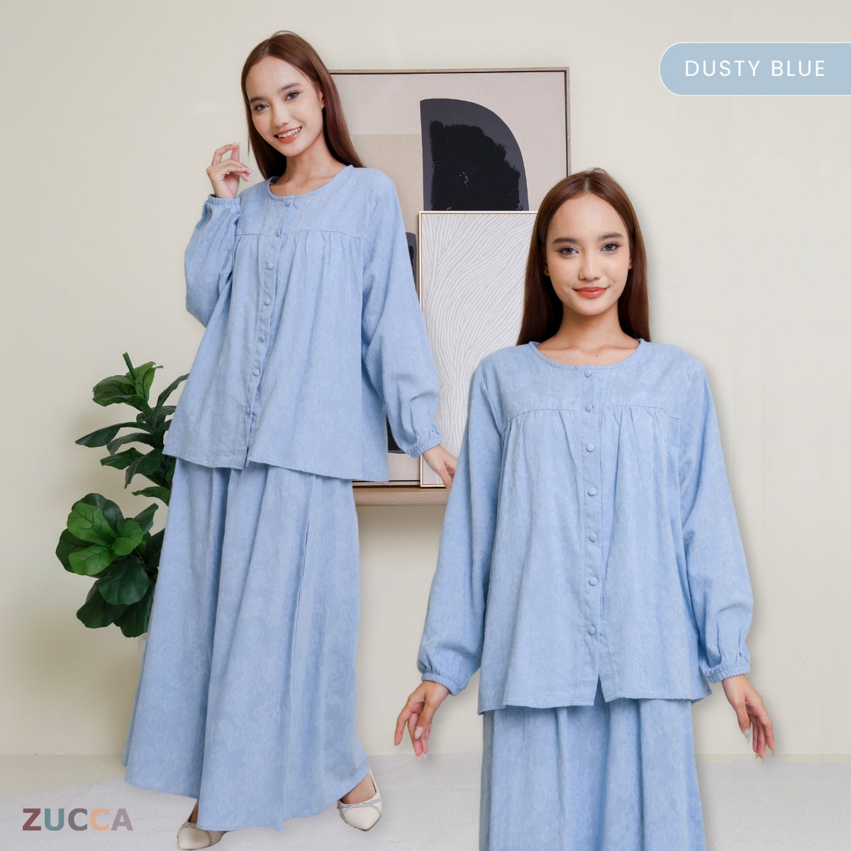 ZUCCA LENA SET BAJU BERBUTANG BERCORAK - DMSET004