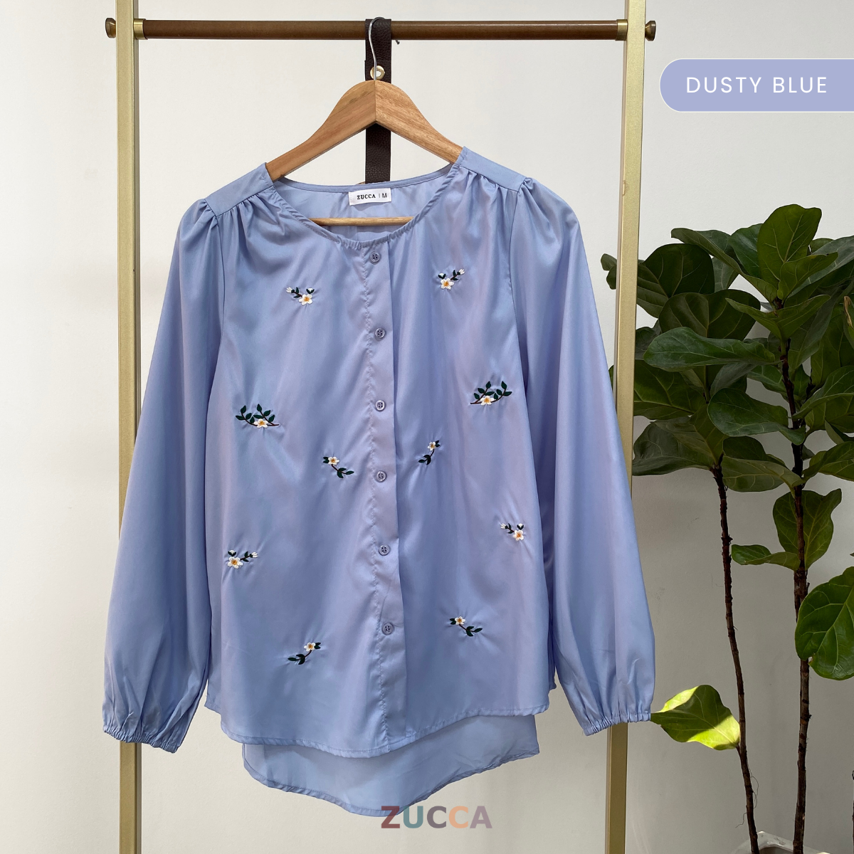 ZUCCA ELAINE FLORAL EMBROIDERY WOMEN BLOUSE - MA066 PLEATED SHOULDER