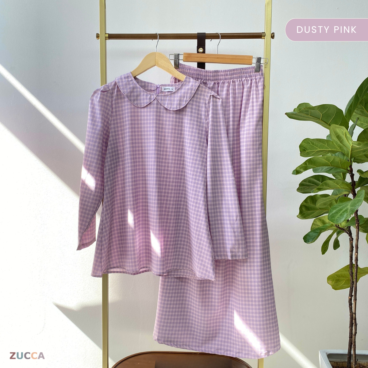 ZUCCA MARGARITA MODEST PLAID TWO-PIECE SET BLOUSE AND SKIRT - DMSET006