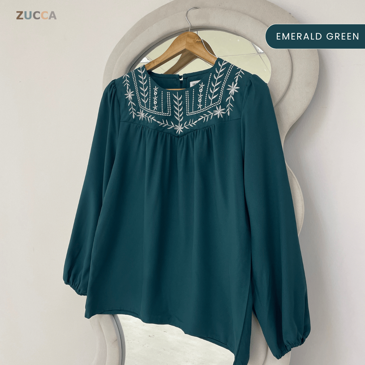 ZUCCA MARLA EMBROIDERED RELAXED MODEST BLOUSE - MA185