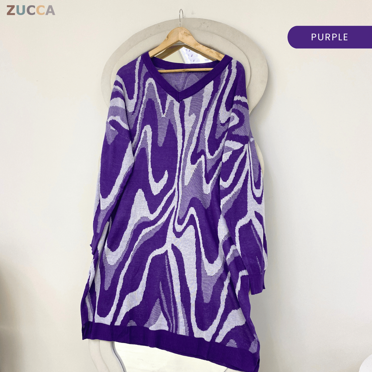 ZUCCA DEBBY WOMEN ABSTRACT WAVE KNIT SWEATER - GC001 (B1067)