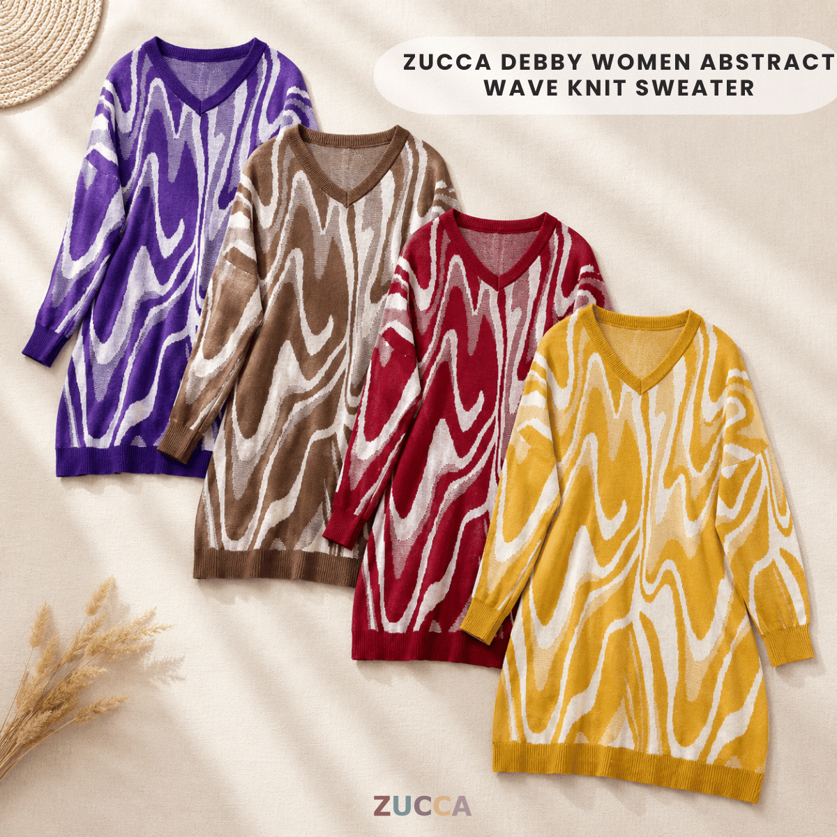 ZUCCA DEBBY WOMEN ABSTRACT WAVE KNIT SWEATER - GC001 (B1067)