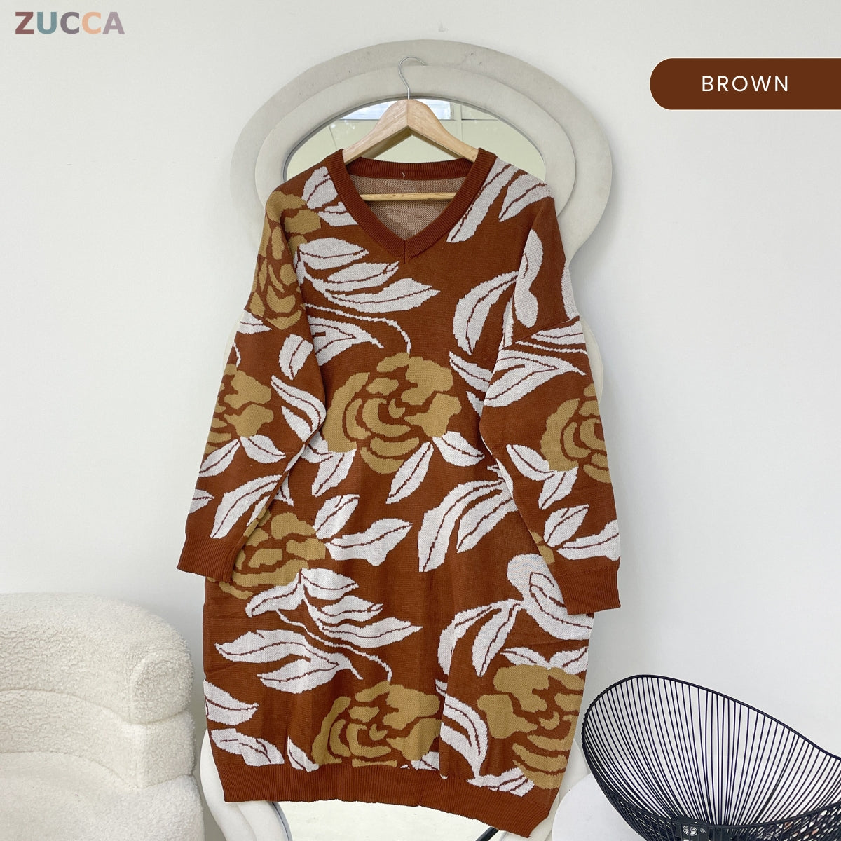 ZUCCA FRIDA WOMEN FLOWER ABSTRACT WAVE KNIT SWEATER - GC003 (B1068)
