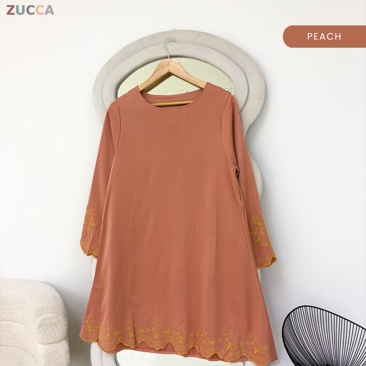 ZUCCA FAZILA EMBROIDERED SCALLOP MODEST LONG BLOUSE - GC005