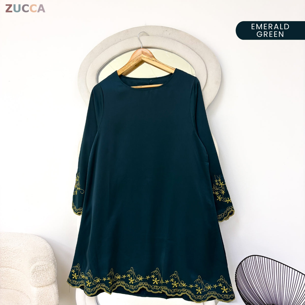 ZUCCA FAZILA EMBROIDERED SCALLOP MODEST LONG BLOUSE - GC005