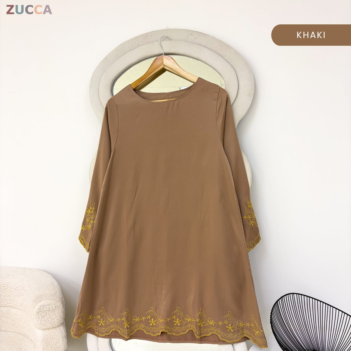 ZUCCA FAZILA EMBROIDERED SCALLOP MODEST LONG BLOUSE - GC005