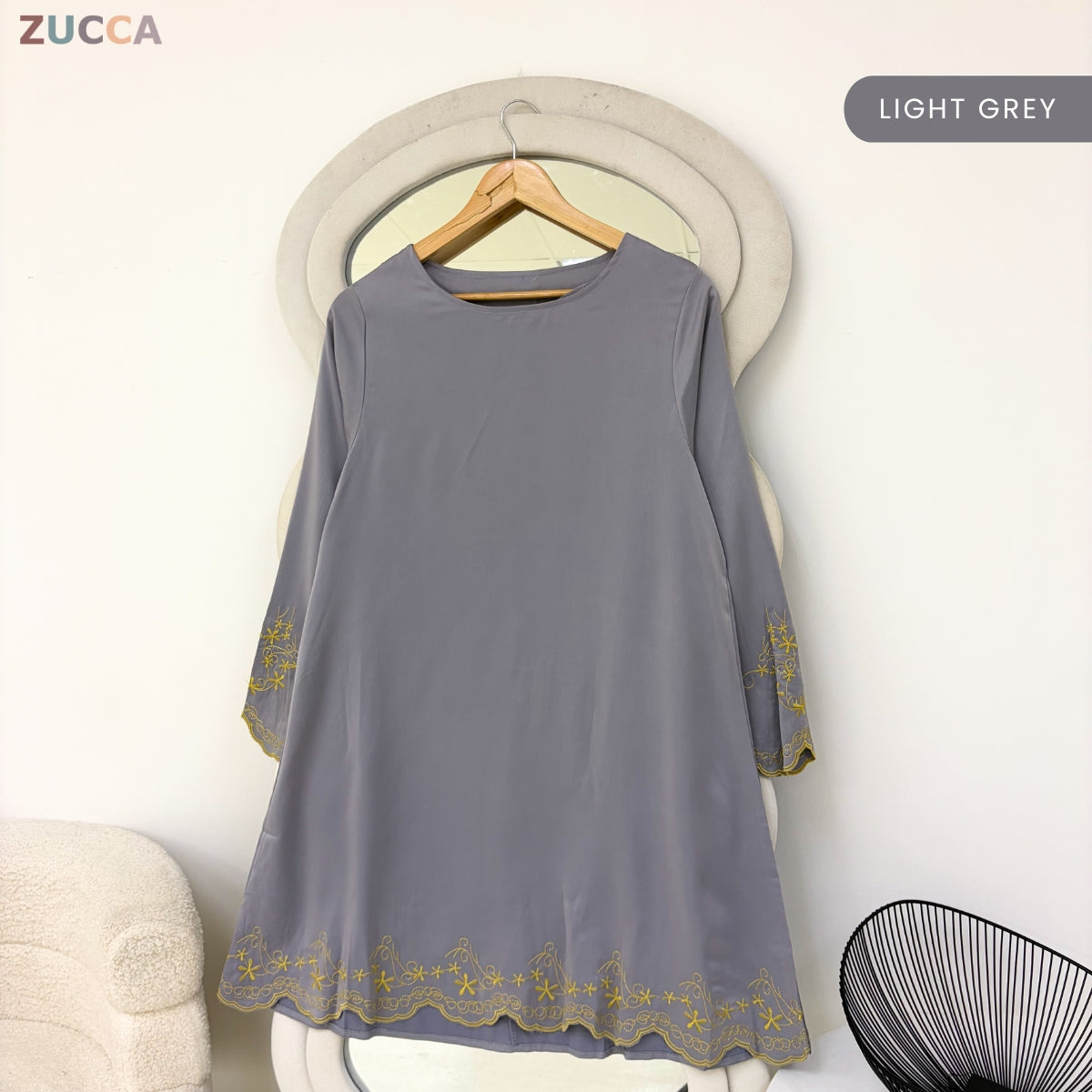 ZUCCA FAZILA EMBROIDERED SCALLOP MODEST LONG BLOUSE - GC005