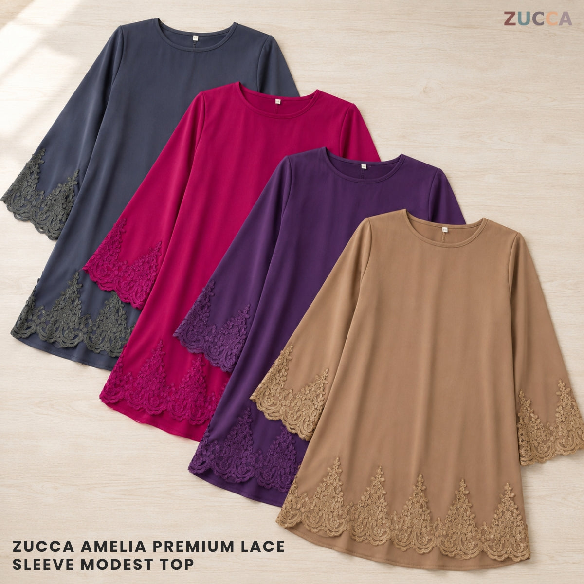ZUCCA AMELIA PREMIUM LACE SLEEVE KASUAL WOMEN MODEST TOP - GC008 (ST1040)
