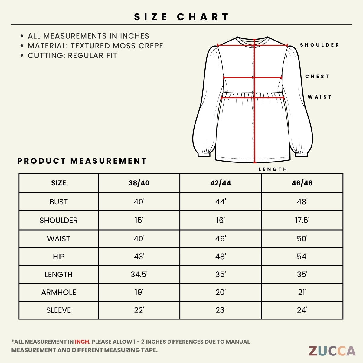ZUCCA AMELIA PREMIUM LACE SLEEVE KASUAL WOMEN MODEST TOP - GC008 (ST1040)
