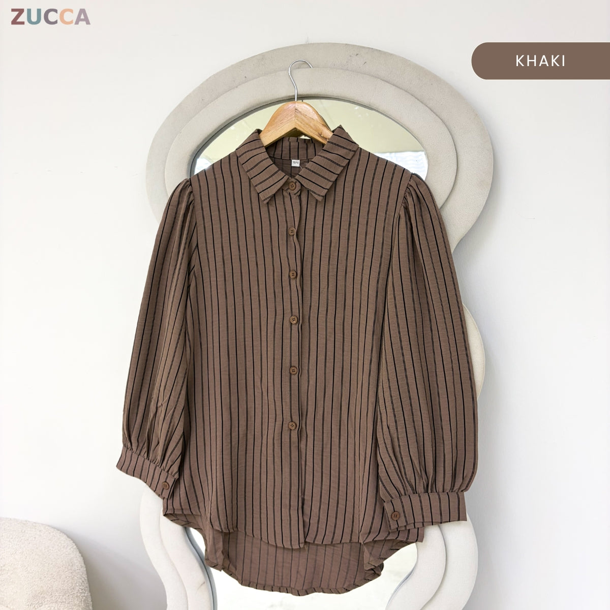 ZUCCA GILIAN MODEST STRIPED LONG SLEEVE BLOUSE - GC011