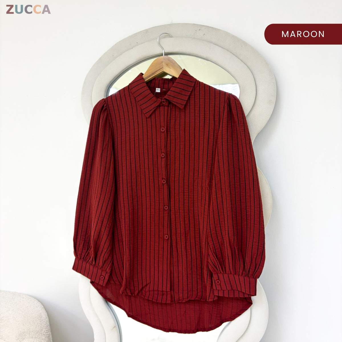 ZUCCA GILIAN MODEST STRIPED LONG SLEEVE BLOUSE - GC011