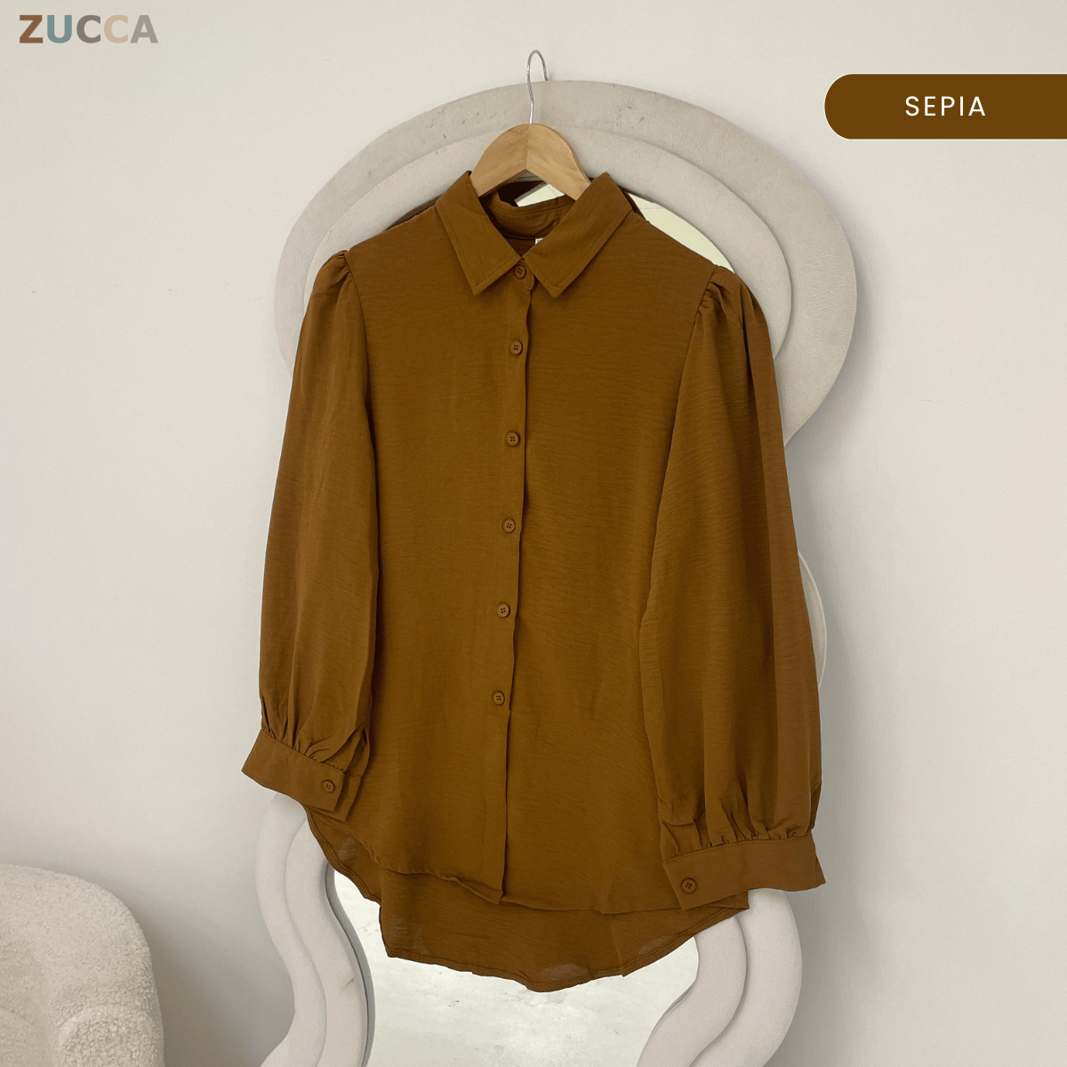 ZUCCA KALILA WRINKLE LONG SLEEVE BUTTON BLOUSE - GC024 (KS408-19B, KS408-18B)