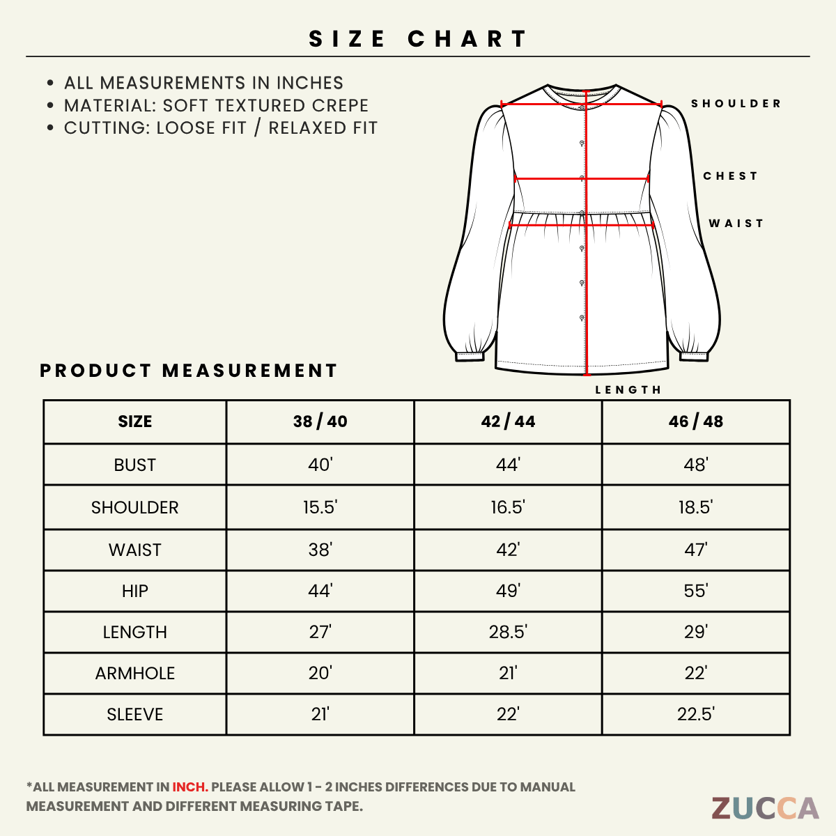 ZUCCA JAMIA ELEGENT TEXTURED BUTTON BLOUSE  - GC025 (KPK 41651-2p /-3p / 41651 & 41652)