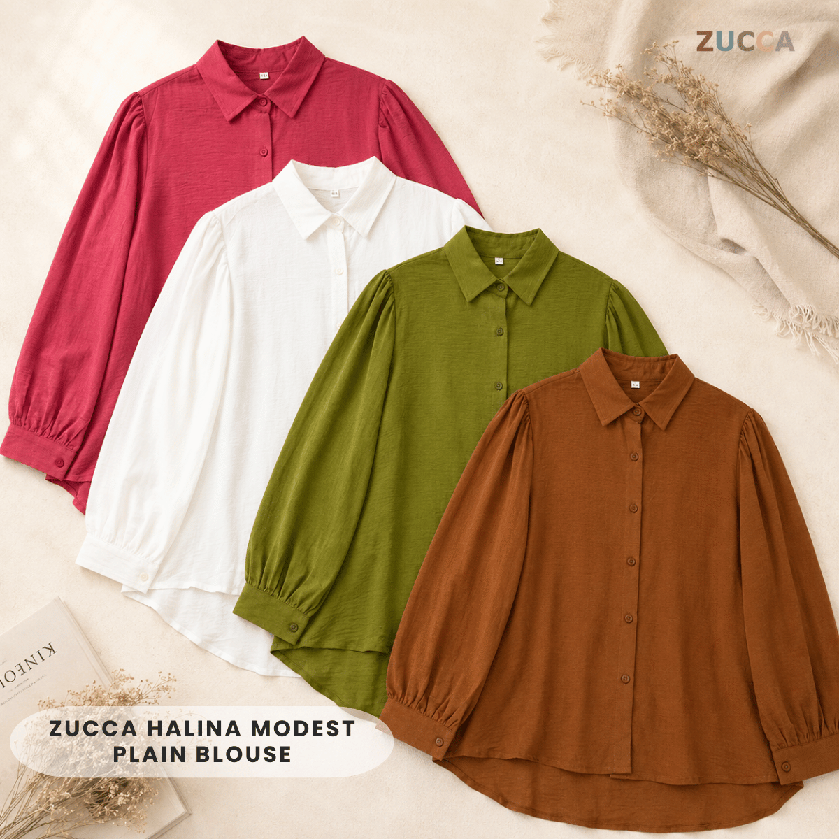 ZUCCA HALINA MODEST PLAIN BLOUSE-GC028(KS408-12B)