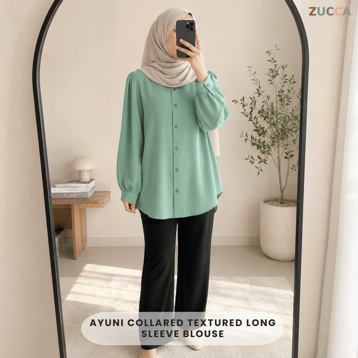 ZUCCA AYUNI COLLARED TEXTURED LONG SLEEVE BLOUSE-GC030(KS408-20B)