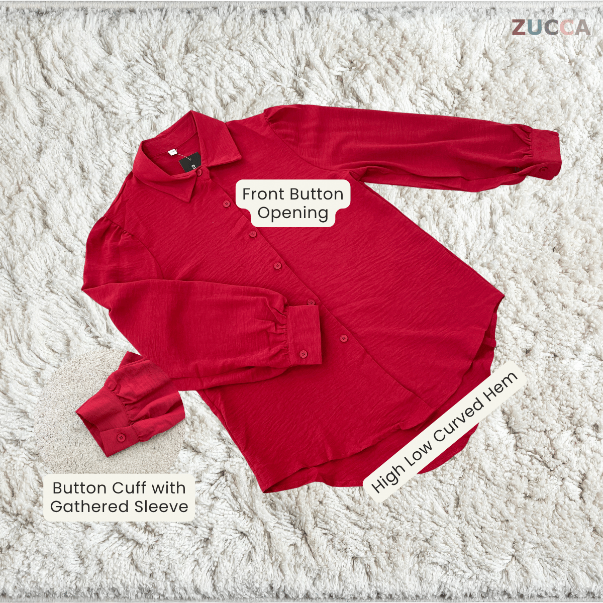 ZUCCA AYUNI COLLARED TEXTURED LONG SLEEVE BLOUSE-GC030(KS408-20B)