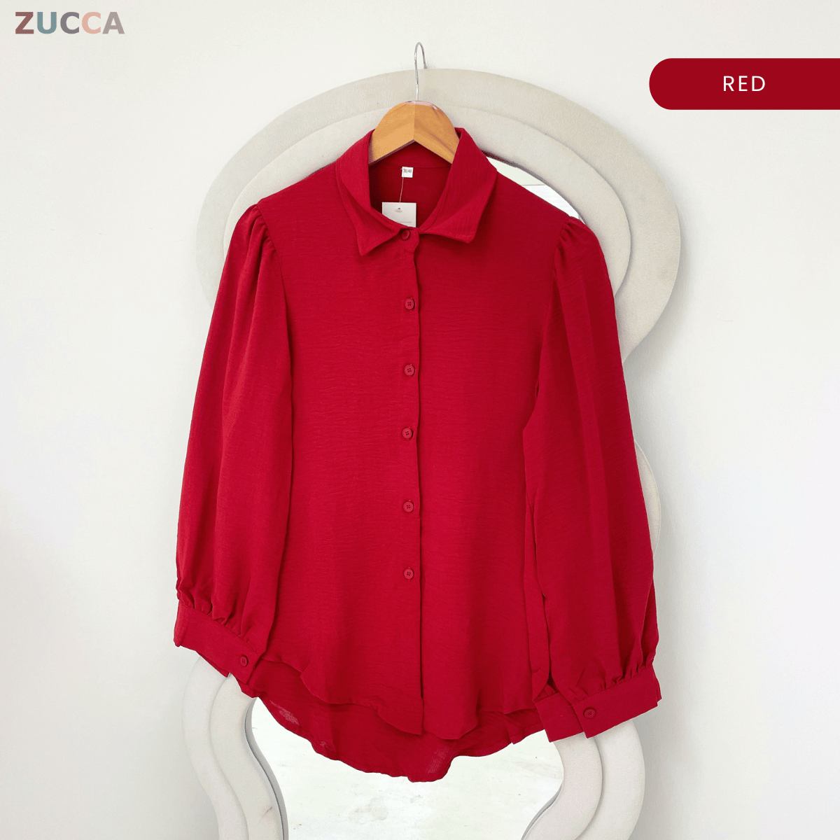 ZUCCA AYUNI COLLARED TEXTURED LONG SLEEVE BLOUSE-GC030(KS408-20B)