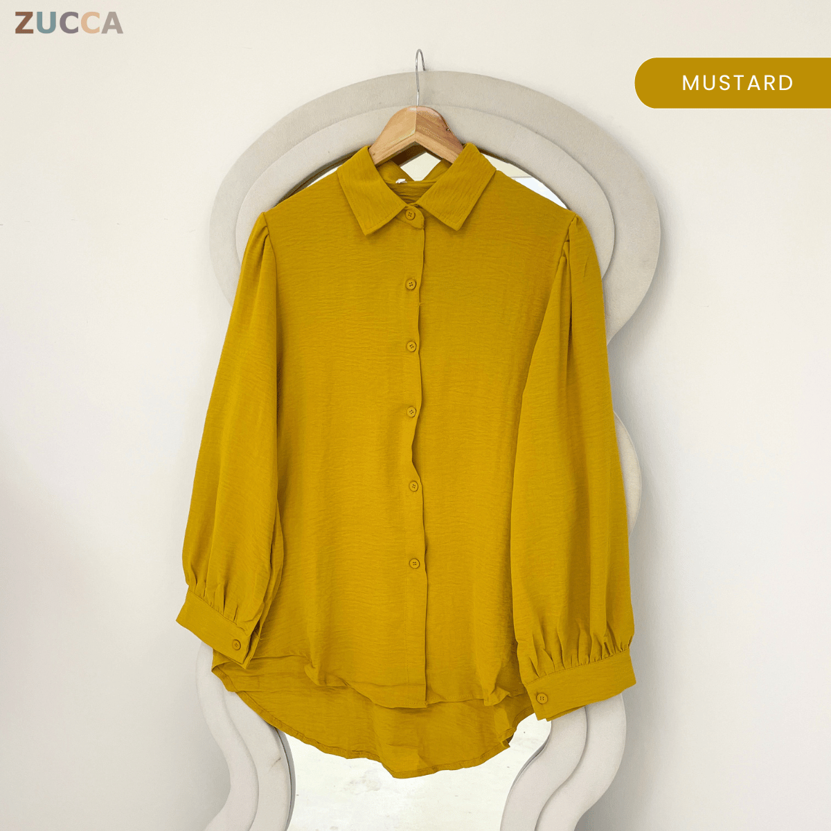 ZUCCA AYUNI COLLARED TEXTURED LONG SLEEVE BLOUSE-GC030(KS408-20B)