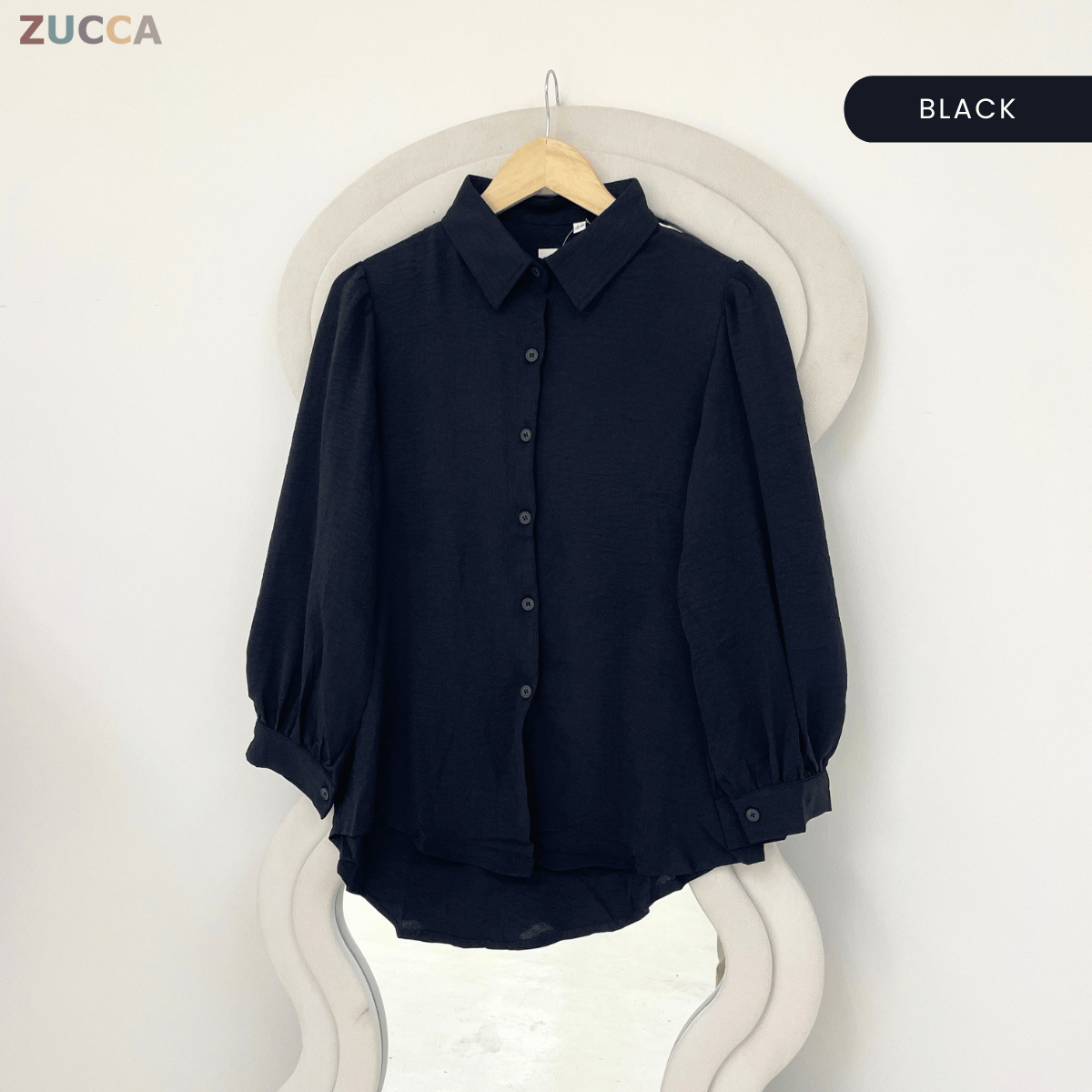 ZUCCA AYUNI COLLARED TEXTURED LONG SLEEVE BLOUSE-GC030(KS408-20B)