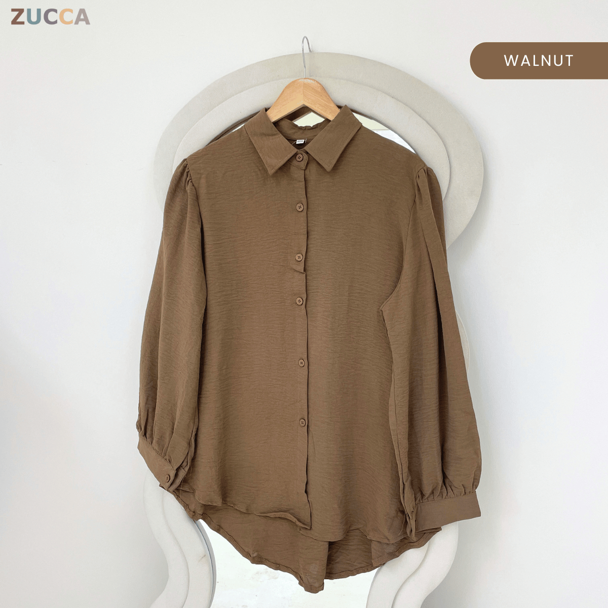 ZUCCA AYUNI COLLARED TEXTURED LONG SLEEVE BLOUSE-GC030(KS408-20B)