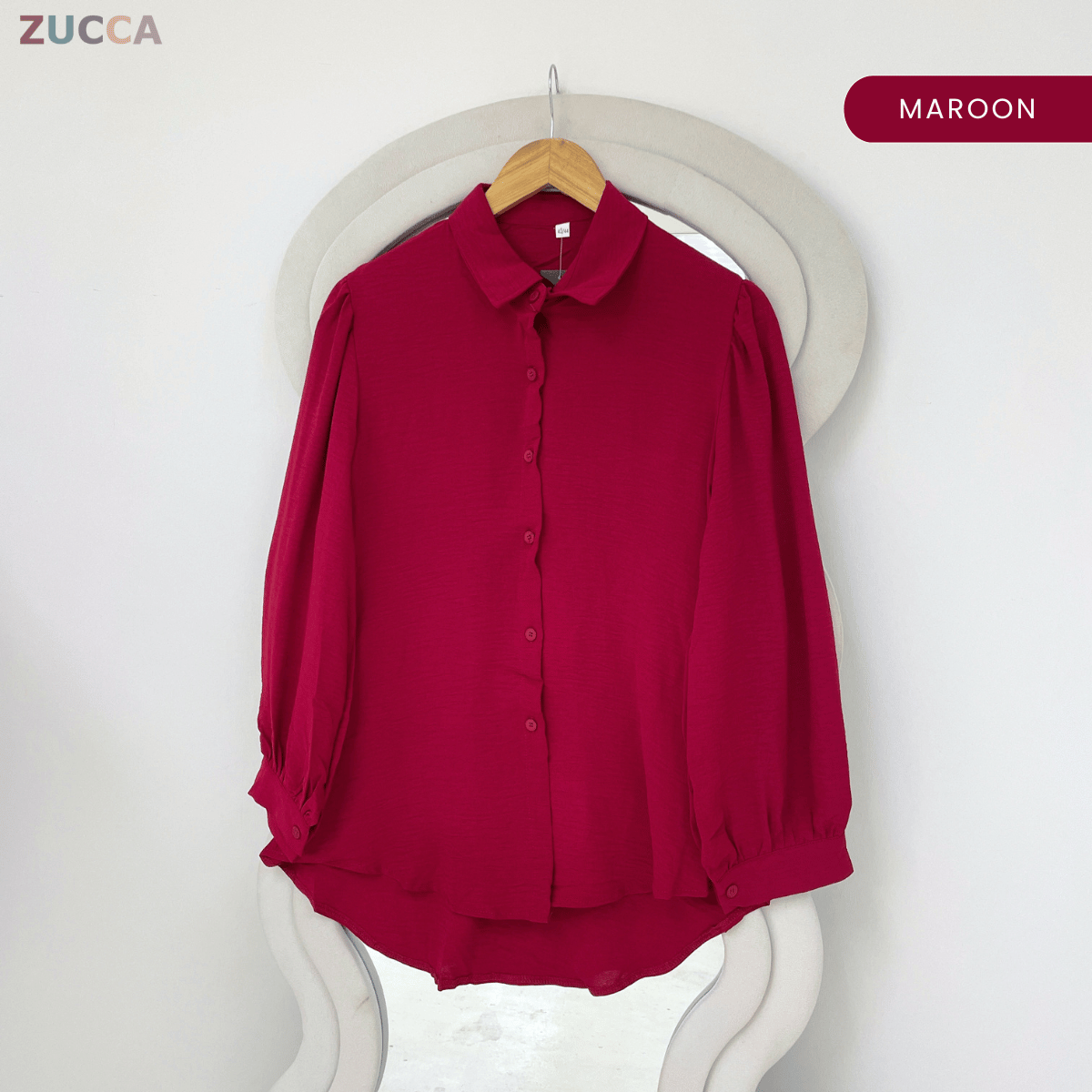 ZUCCA AYUNI COLLARED TEXTURED LONG SLEEVE BLOUSE-GC030(KS408-20B)