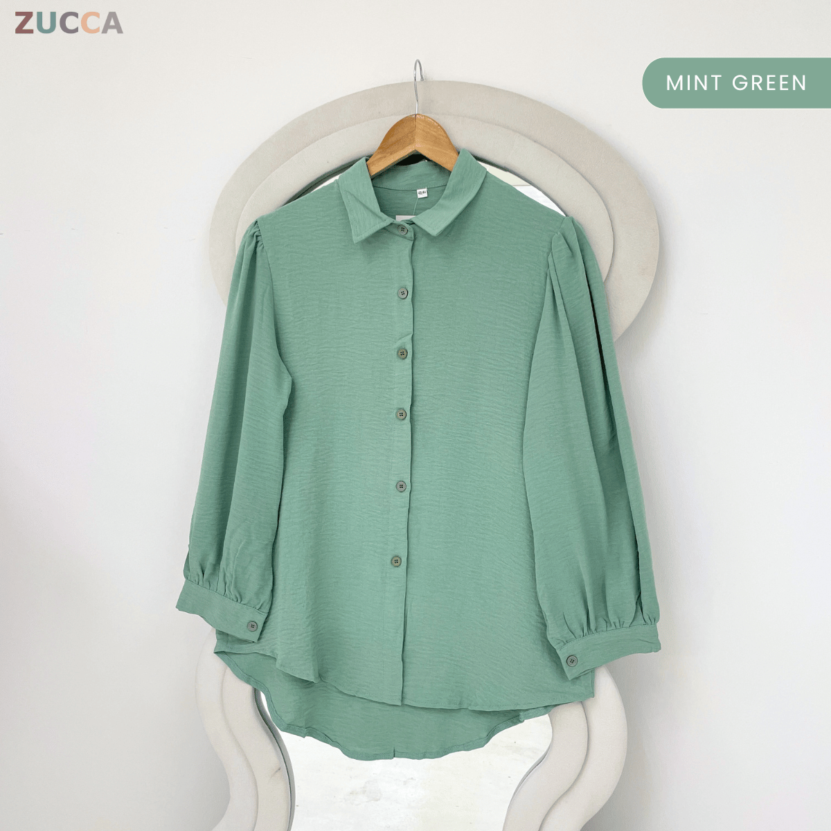 ZUCCA AYUNI COLLARED TEXTURED LONG SLEEVE BLOUSE-GC030(KS408-20B)