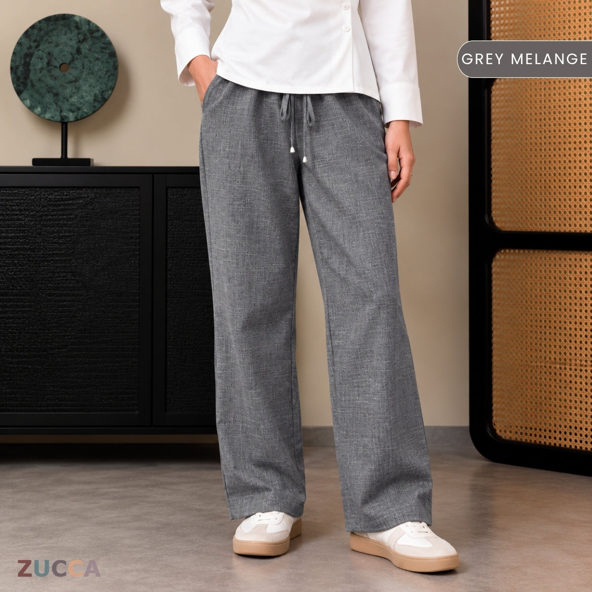 ZUCCA ESHAL CASUAL DRAWSTRING STRAIGHT CUT PANTS - ZW017