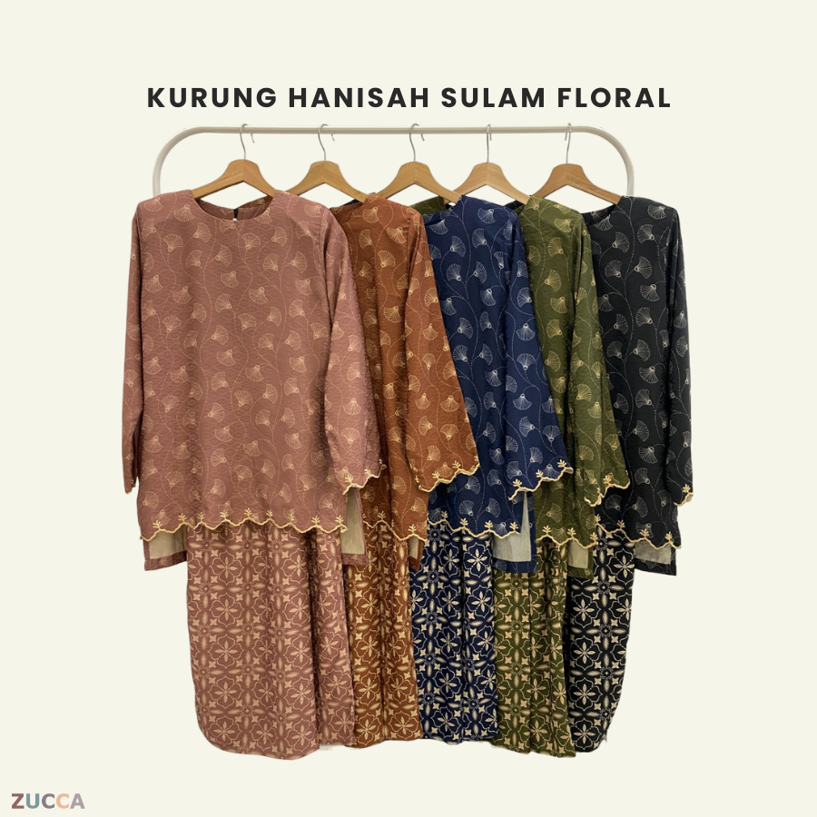 Baju Raya Kurung Hanisah Sulam Floral - H001