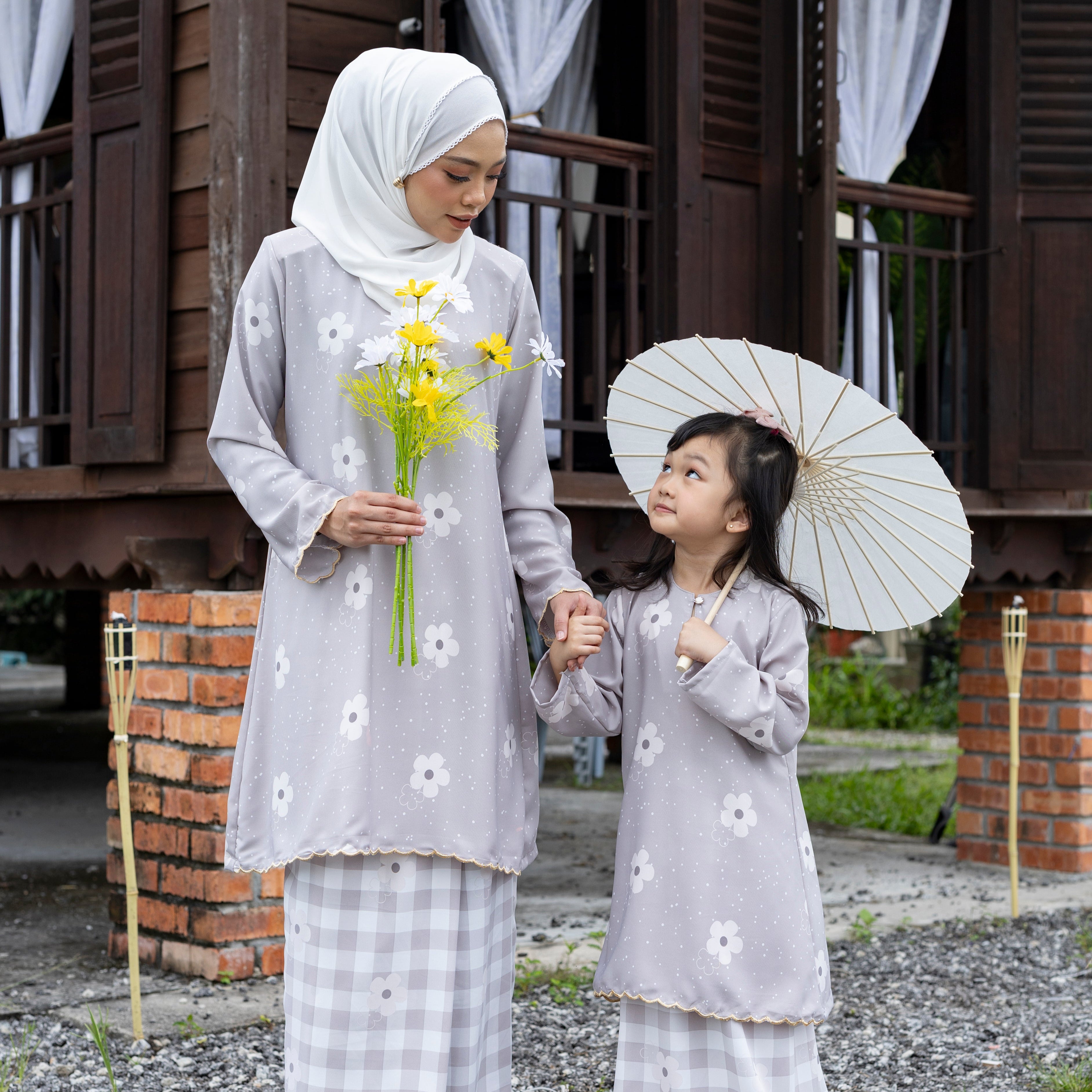 Kurung Camellia Songket Printed Sedondon Ibu Dan Anak - H009