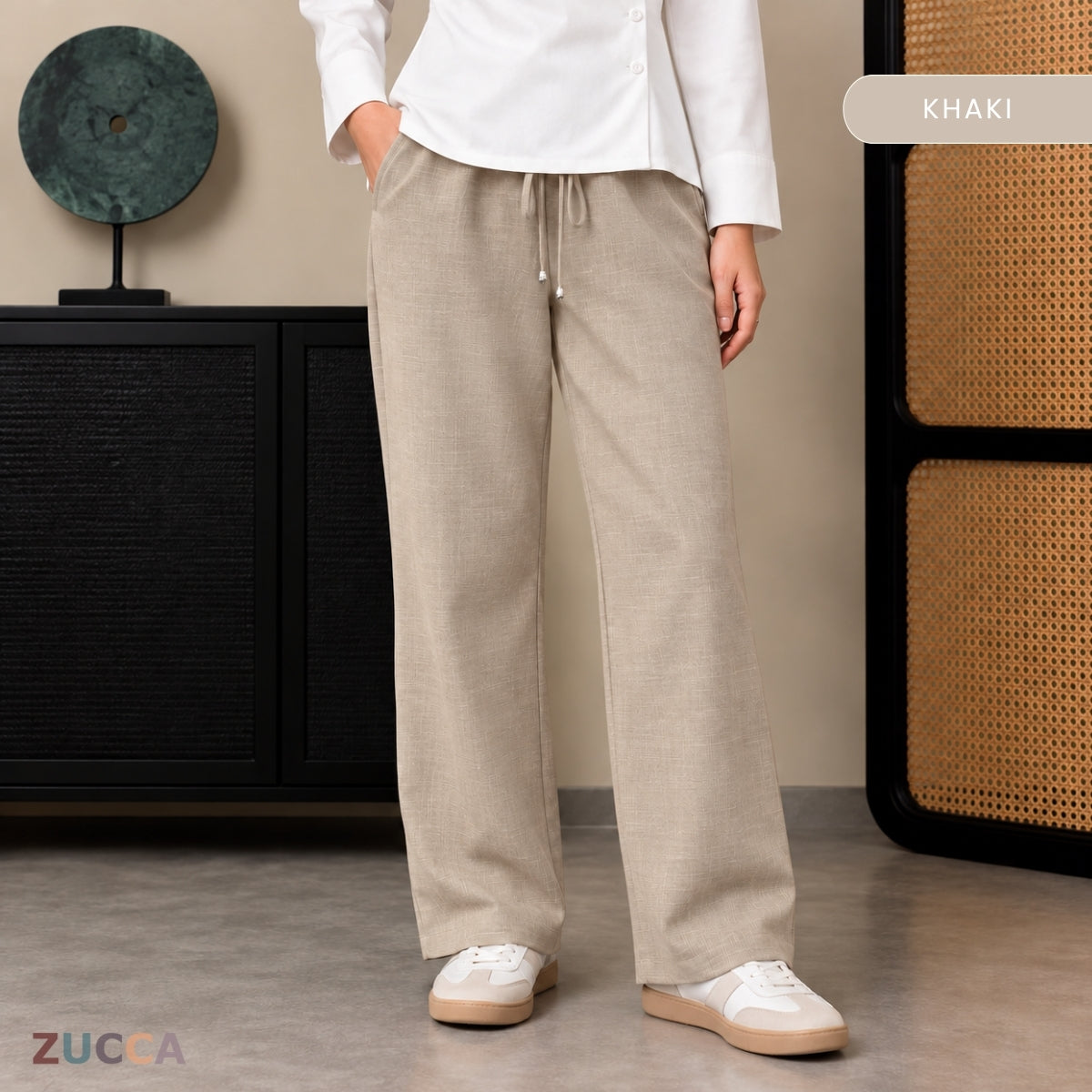 ZUCCA ESHAL CASUAL DRAWSTRING STRAIGHT CUT PANTS - ZW017