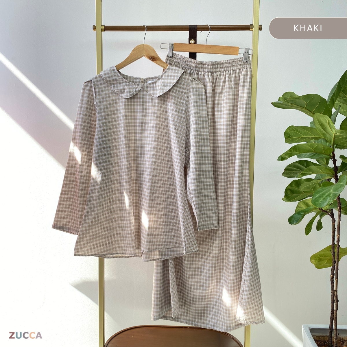 ZUCCA MARGARITA MODEST PLAID TWO-PIECE SET BLOUSE AND SKIRT - DMSET006