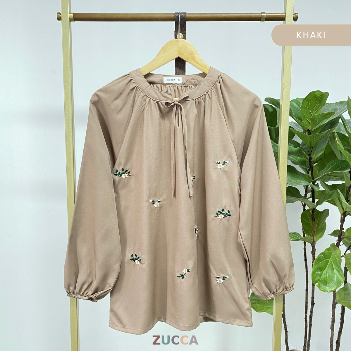 ZUCCA ENARA FLORAL EMBROIDERY RIBBON NECK WOMEN BLOUSE - MA060