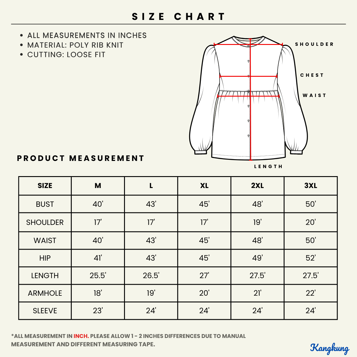 KANGKUNG ILANA BLOUSE RIBBED KASUAL YANG SELESA - KK104