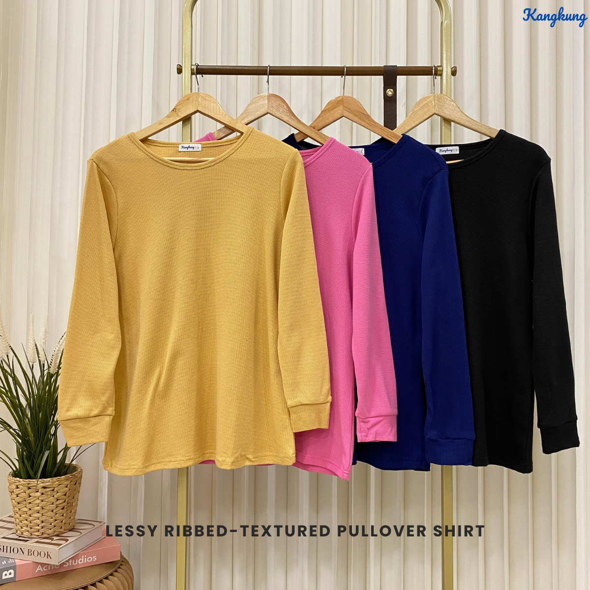 Lessy Ribbed-Textured Pullover Shirt - KK113