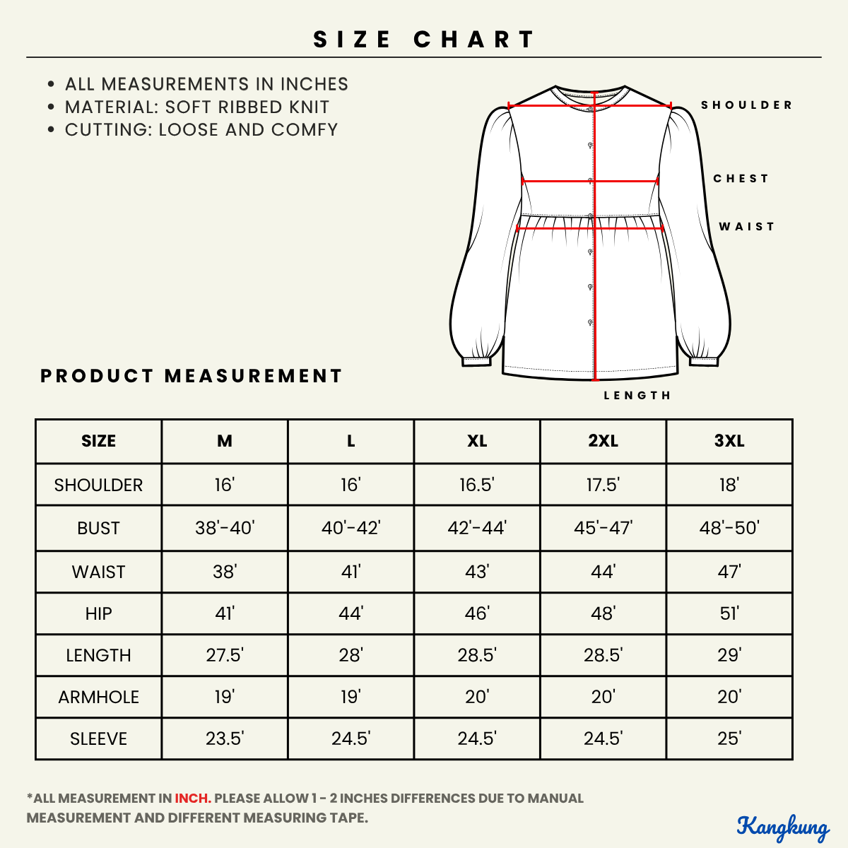 KANGKUNG AYU BLOUSE KASUAL MODEN RIBBED KNIT - KK118