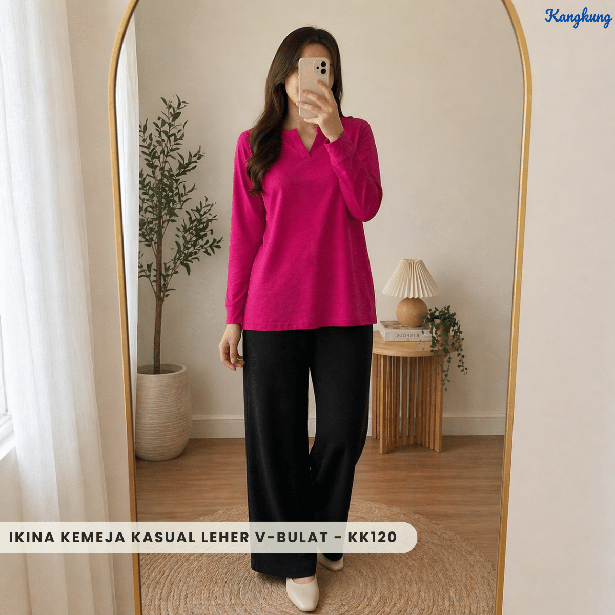 KANGKUNG IKINA KEMEJA KASUAL LEHER V-BULAT - KK120