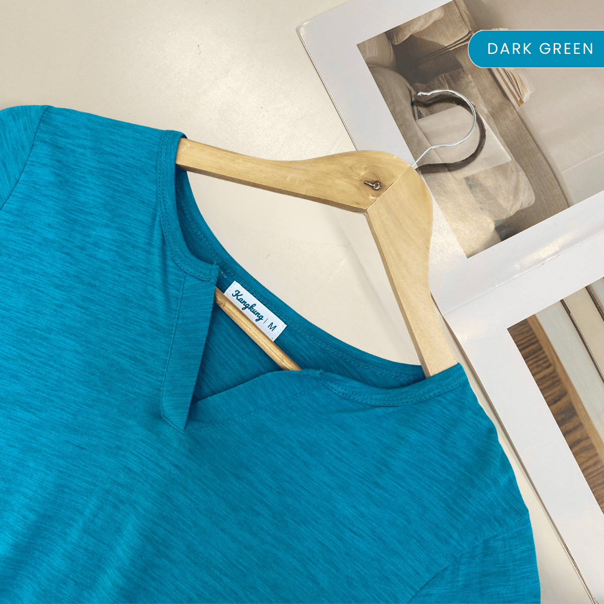 KANGKUNG IKINA KEMEJA KASUAL LEHER V-BULAT - KK120 BAJU WANITA