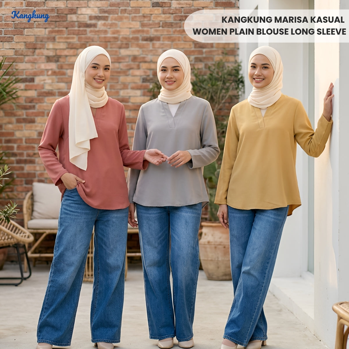 KANGKUNG MARISA KASUAL WOMEN PLAIN BLOUSE LONG SLEEVE - KK121