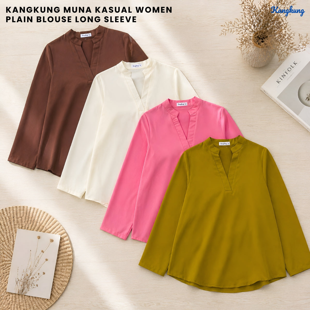 KANGKUNG MUNA KASUAL WOMEN PLAIN BLOUSE LONG SLEEVE - KK121