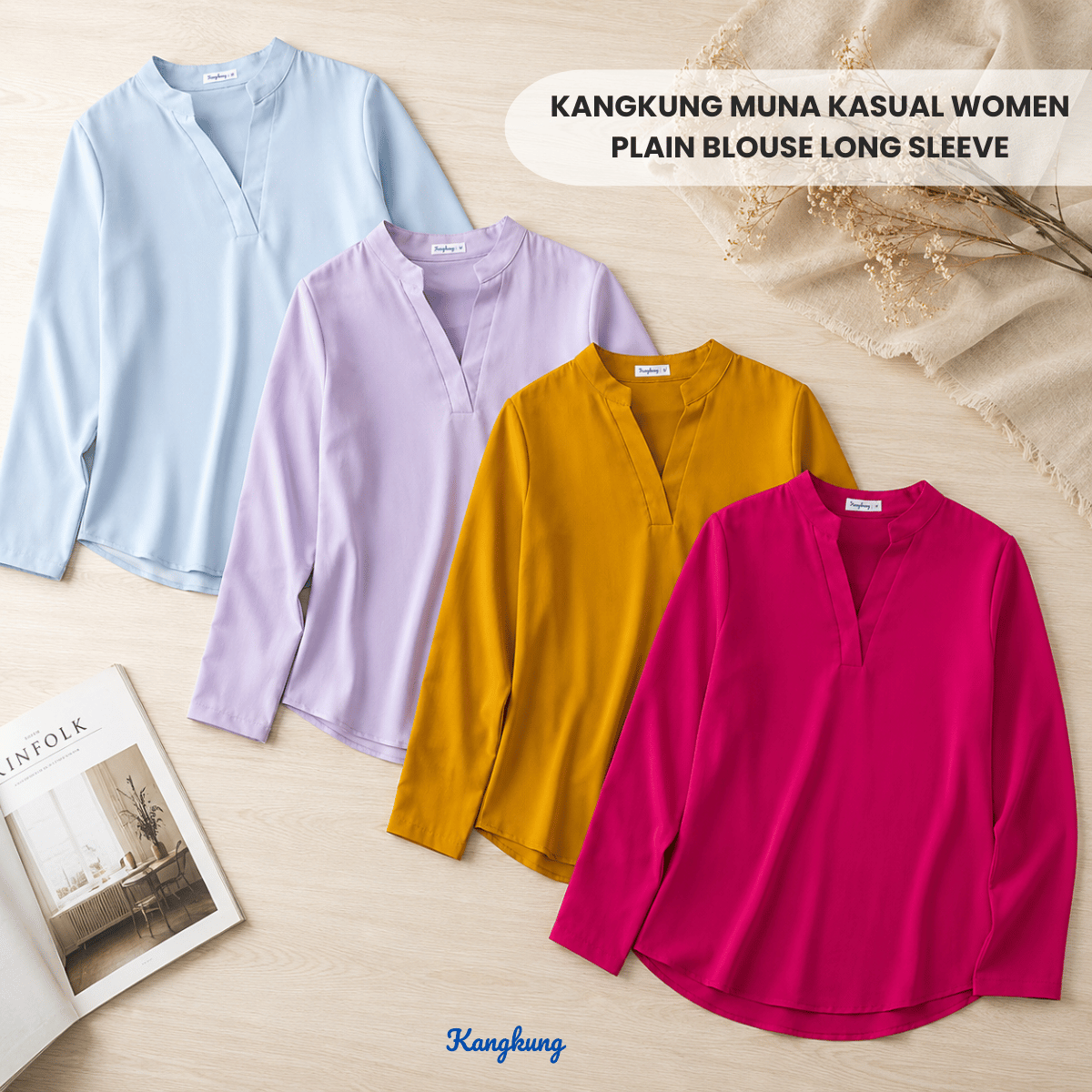 KANGKUNG MUNA KASUAL WOMEN PLAIN BLOUSE LONG SLEEVE - KK121