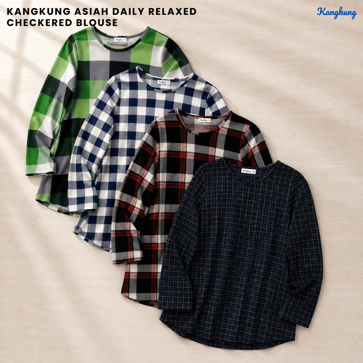 KANGKUNG ASIAH DAILY RELAXED CHECKERED BLOUSE - KK123 (GN295)