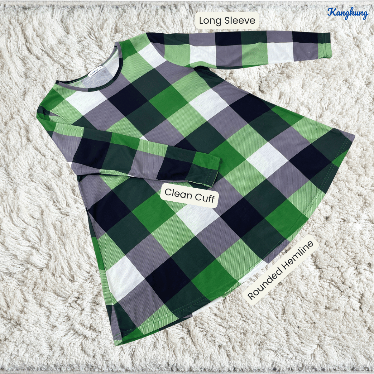 KANGKUNG ASIAH DAILY RELAXED CHECKERED BLOUSE - KK123 (GN295)