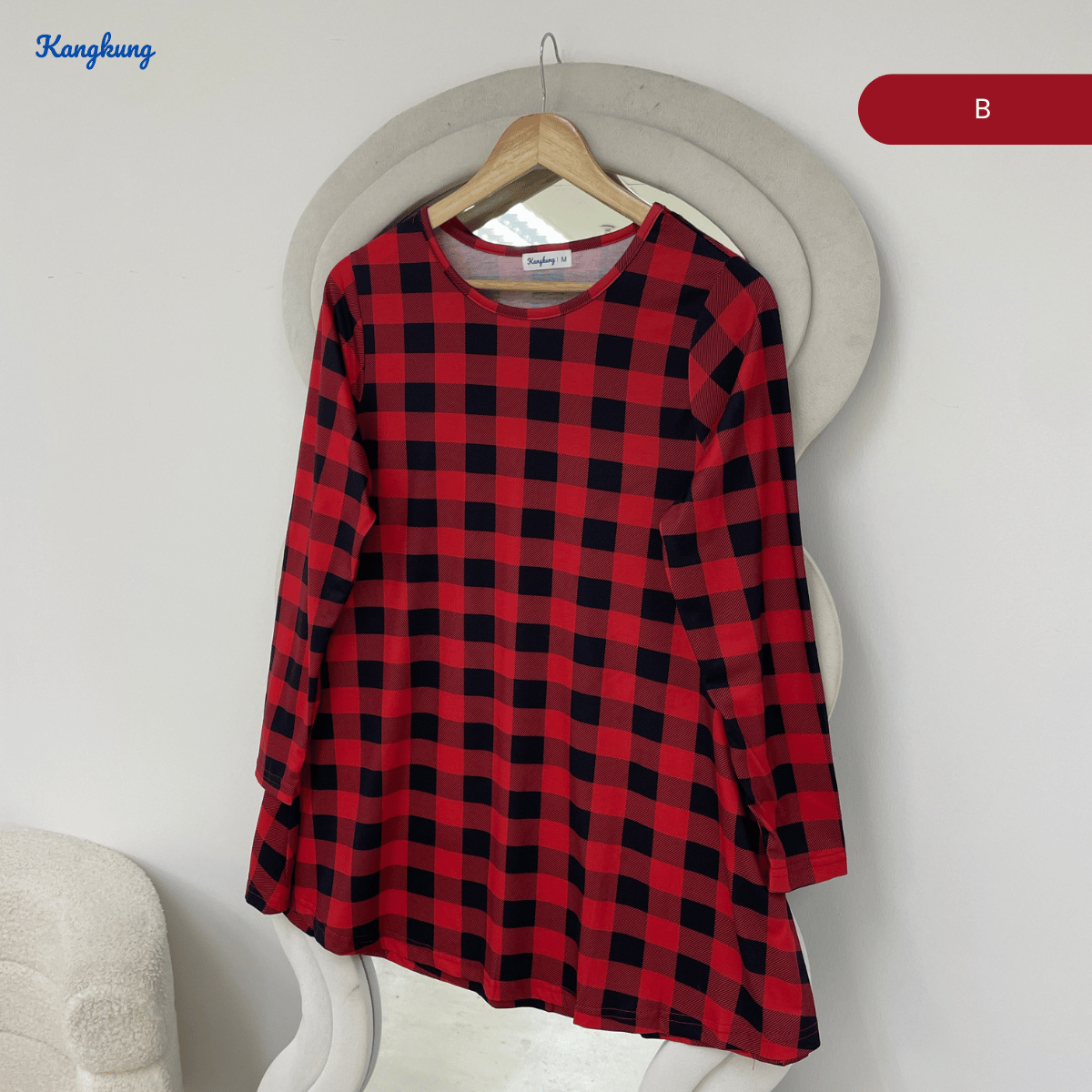 KANGKUNG ASIAH DAILY RELAXED CHECKERED BLOUSE - KK123 (GN295)