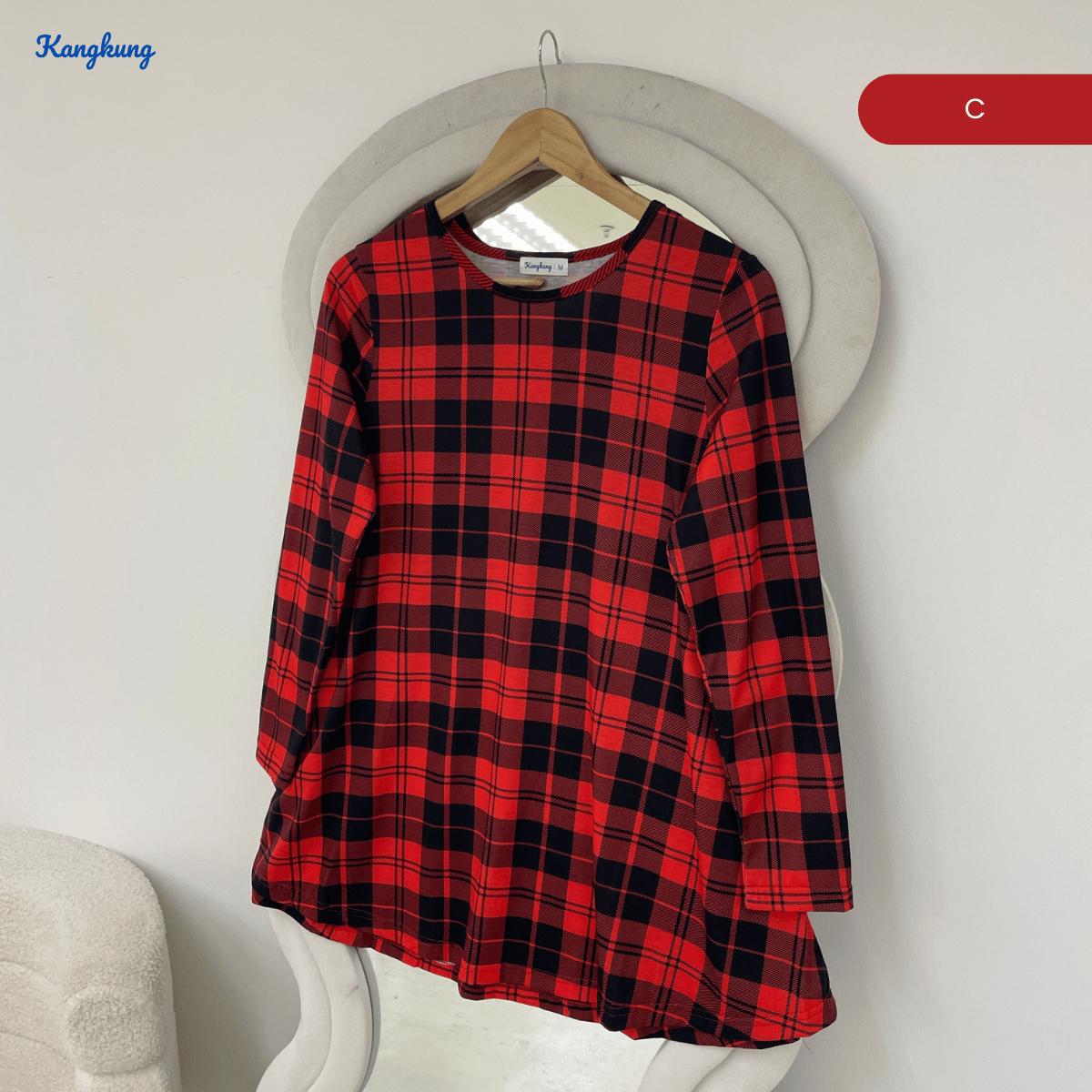 KANGKUNG ASIAH DAILY RELAXED CHECKERED BLOUSE - KK123 (GN295)