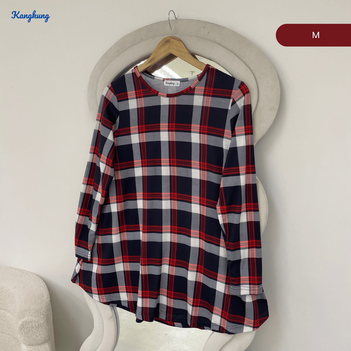 KANGKUNG ASIAH DAILY RELAXED CHECKERED BLOUSE - KK123 (GN295)