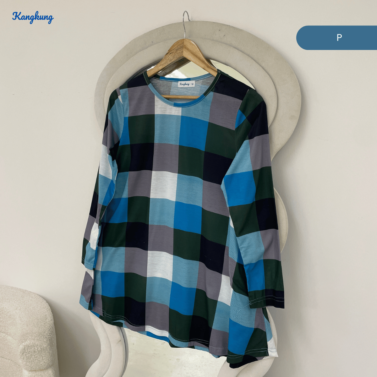 KANGKUNG ASIAH DAILY RELAXED CHECKERED BLOUSE - KK123 (GN295)