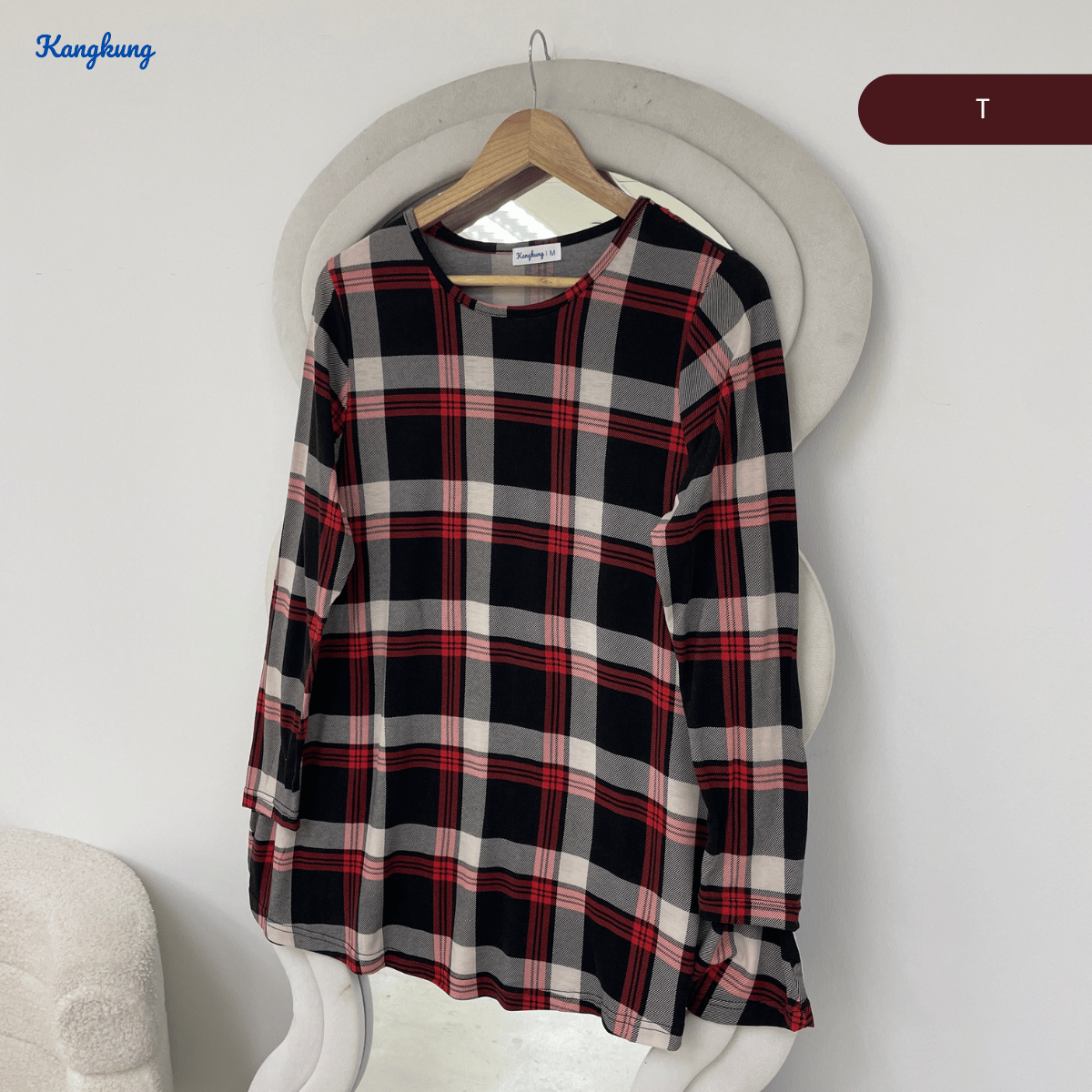 KANGKUNG ASIAH DAILY RELAXED CHECKERED BLOUSE - KK123 (GN295)