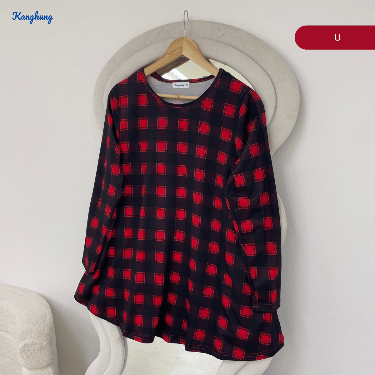 KANGKUNG ASIAH DAILY RELAXED CHECKERED BLOUSE - KK123 (GN295)