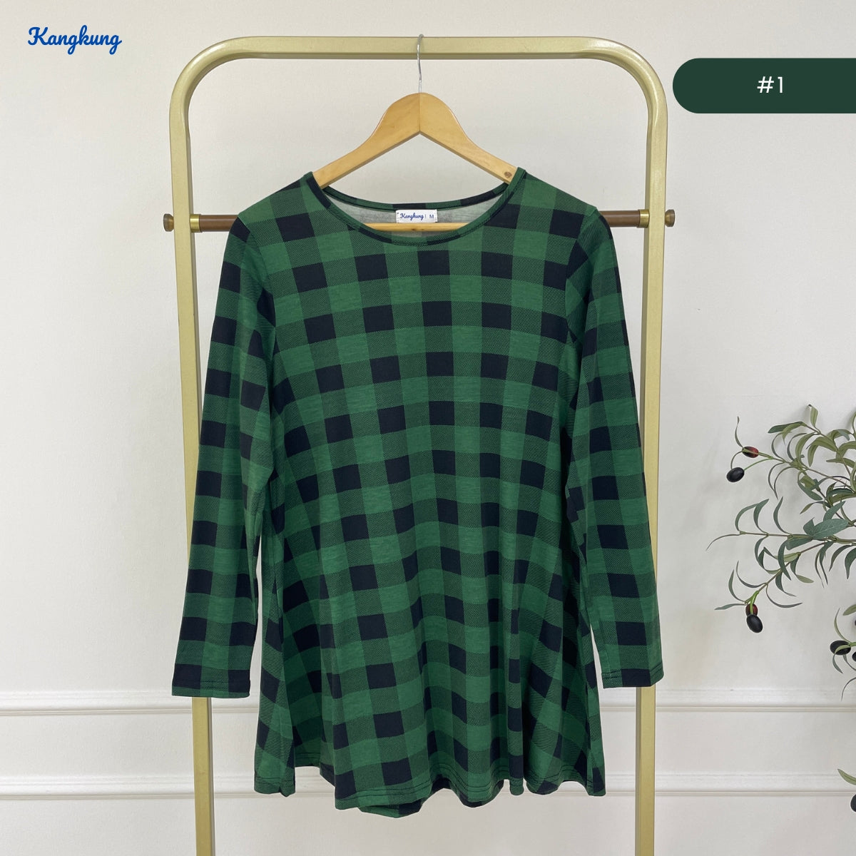 KANGKUNG AISAH DAILY RELAXED CHECKERED BLOUSE - KK123 (GN295)
